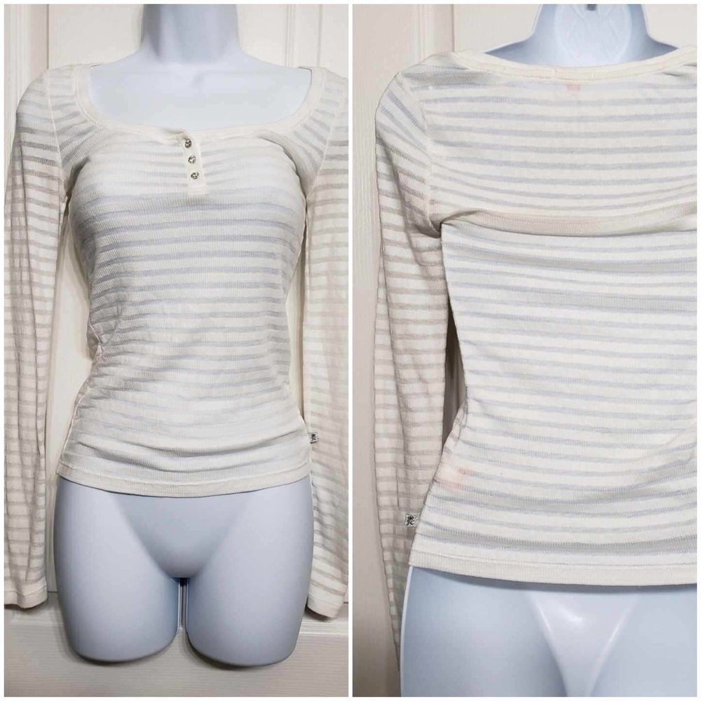 Juicy Couture Women Stripe 3 Button Henley Top